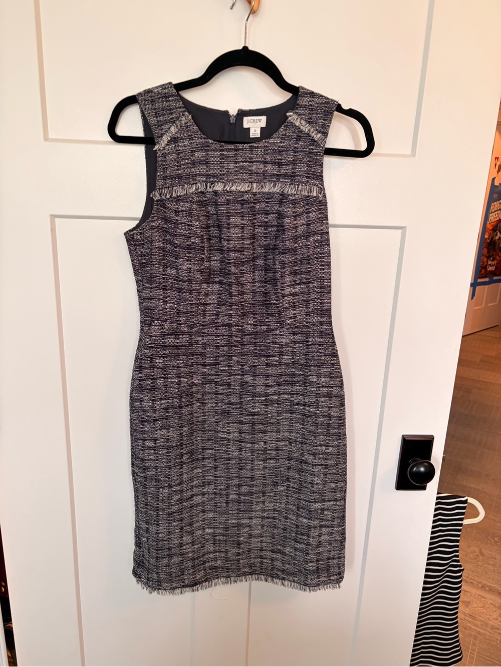 J. Crew Navy and White Tweed Sleeveless Sheath Dress